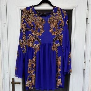 Free People Royal Blue Dress  Gold Accents-XS